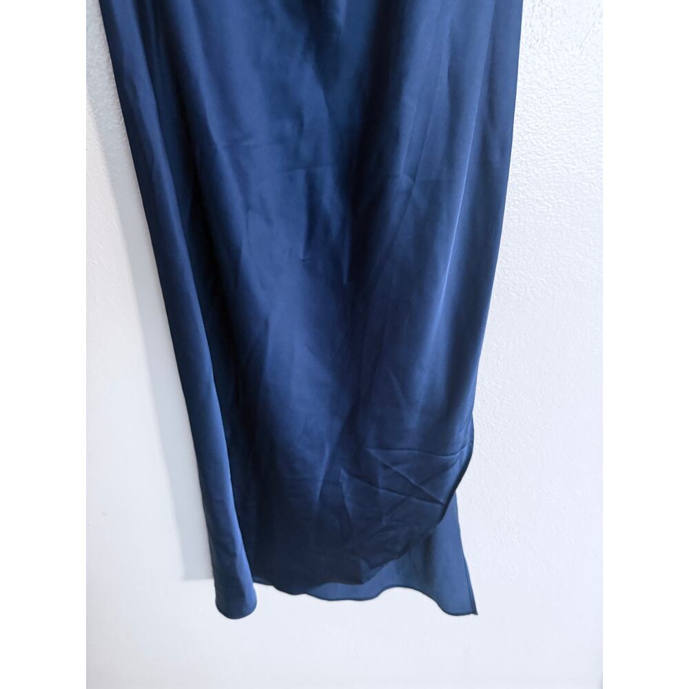 ABERCROMBIE AND FITCH a&f blue one shoulder satin knotted midi side slit dress - Picture 7 of 10
